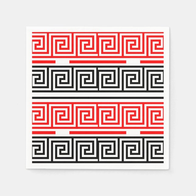 Red White Black Greek Key Fret Pattern Design  Napkin (Front)