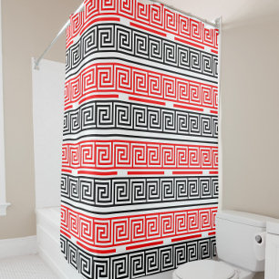 Red White Black Greek Key Fret Pattern Design  Shower Curtain