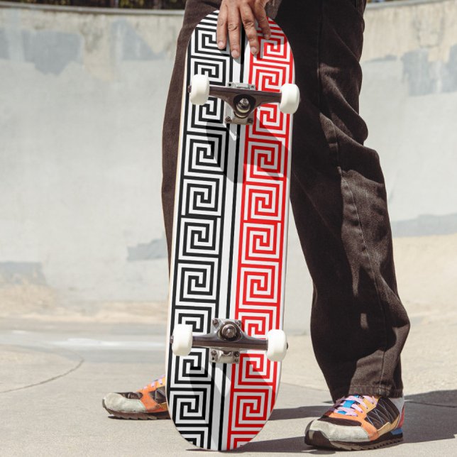 Red White Black Greek Key Fret Pattern Design  Skateboard (Creator Uploaded)