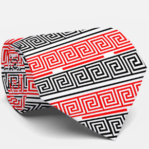 Red White Black Greek Key Fret Pattern Design Tie