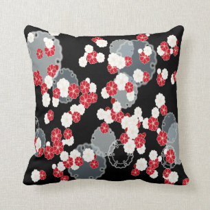 Red White Black Grey Flower Throw pillow
