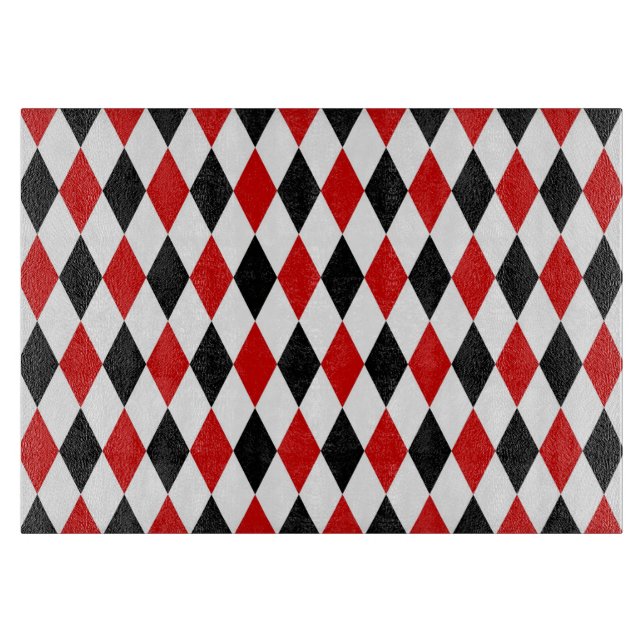 Red White Black Harlequin Diamond Pattern Cutting Board (Front)