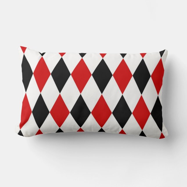 Red White Black Harlequin Diamond Pattern Lumbar Cushion (Front)