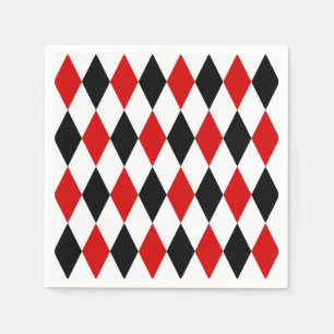 Red White Black Harlequin Diamond Pattern Napkin