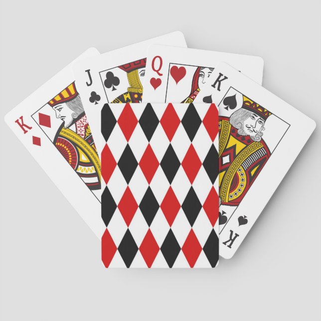Red White Black Harlequin Diamond Pattern Playing Cards (Back)