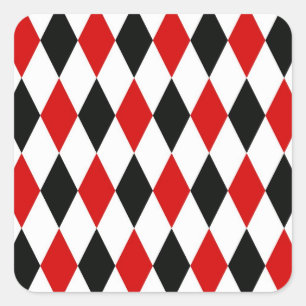 Red White Black Harlequin Diamond Pattern Square Sticker