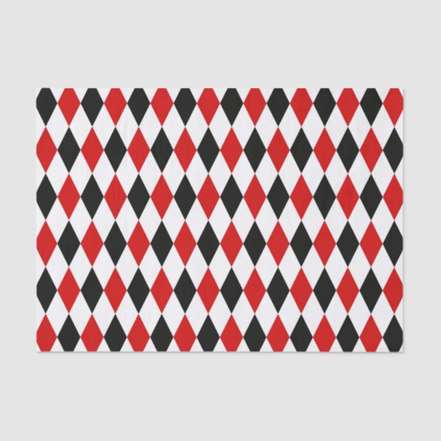 Red White Black Harlequin Diamond Pattern Tissue Paper (Front)