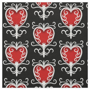 Red white black heart pattern fabric