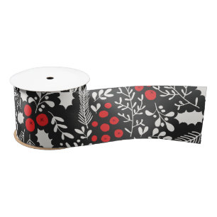 Red White Black Holly Berries Mistletoe Christmas  Satin Ribbon