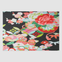 Red White Black Japanese Kimono Floral Decoupage