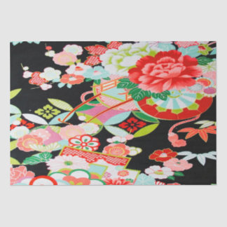 Red White Black Japanese Kimono Floral Decoupage Tissue Paper