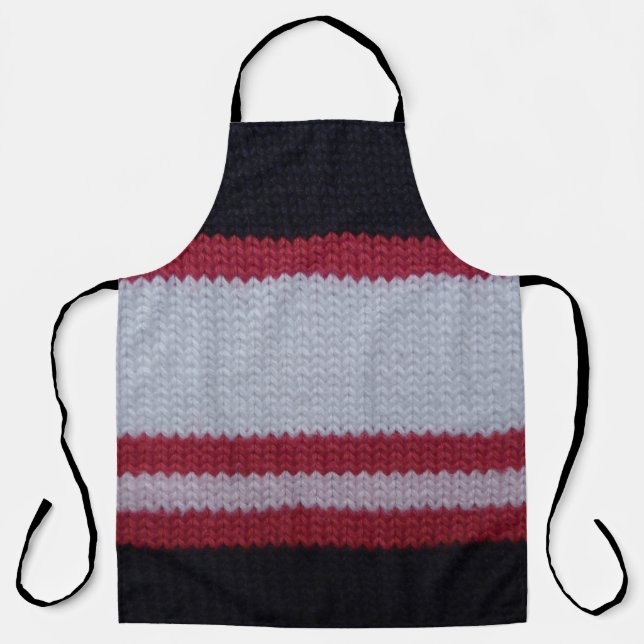 Red White Black: Knitted Woollen Fabric Pattern Apron (Front)