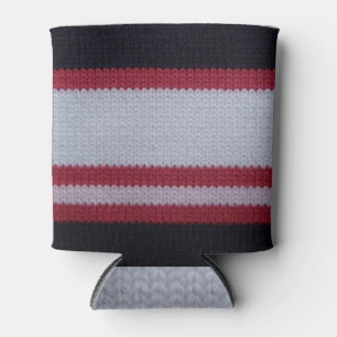 Red White Black: Knitted Woollen Fabric Pattern Can Cooler