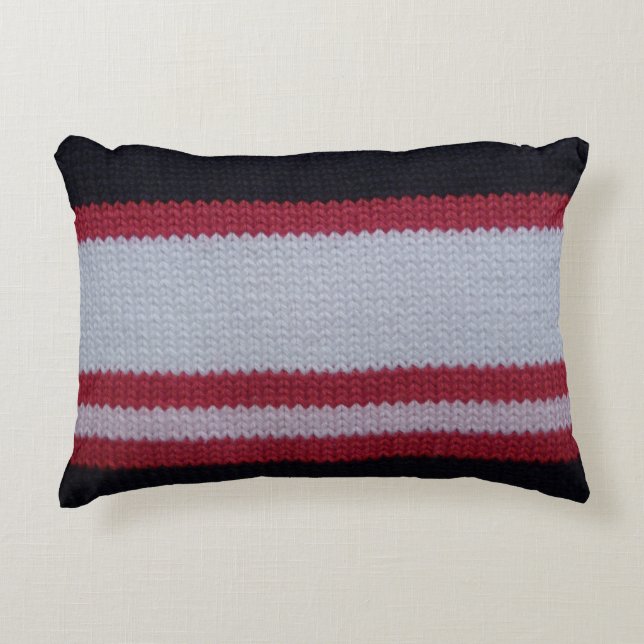 Red White Black: Knitted Woollen Fabric Pattern Decorative Cushion (Front)