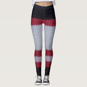 Red White Black: Knitted Woollen Fabric Pattern Leggings