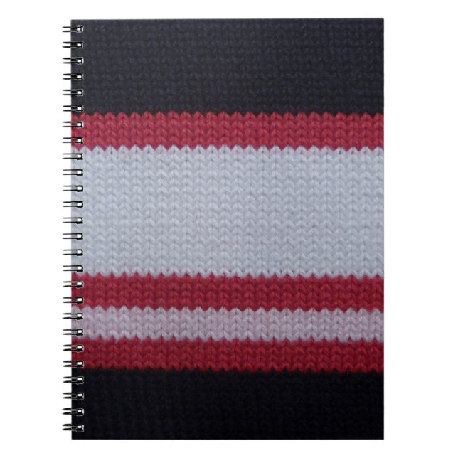 Red White Black: Knitted Woollen Fabric Pattern Notebook (Front)