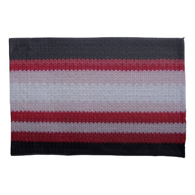 Red White Black: Knitted Woollen Fabric Pattern Pillowcase (Front)
