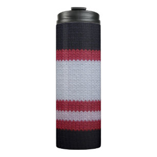 Red White Black: Knitted Woollen Fabric Pattern Thermal Tumbler