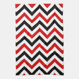 Red, White, Black Large Chevron ZigZag Pattern Tea Towel