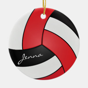 Red, White & Black Personalise Volleyball 🏐 Ceramic Ornament