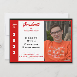 Red White Black Photo Graduation Announcement