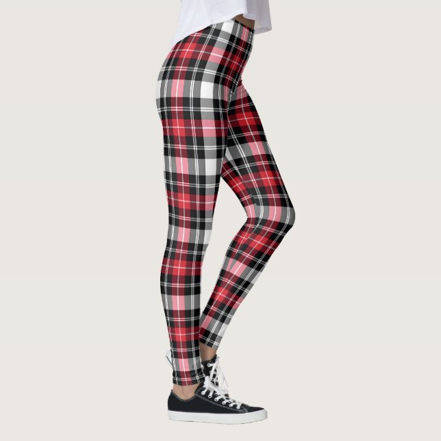 Red White Black Plaid Christmas Holiday Leggings (Right)
