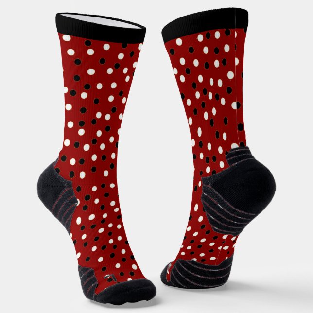Red, White & Black Poke a Dot Design Socks (Angled)
