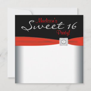 Red White Black Sweet 16 Birthday Party Invitation