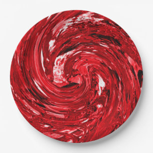 Red White Black Swirl Design Paper Plate