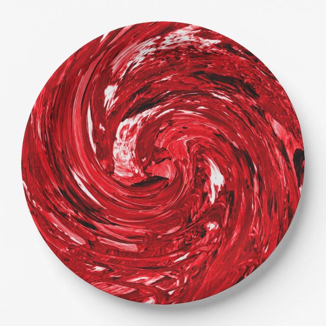 Red White Black Swirl Design  Paper Plate (Front)