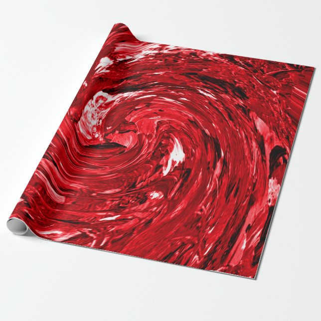 Red White Black Swirl Design Wrapping Paper (Unrolled)
