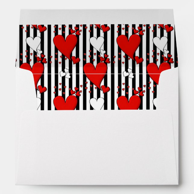 Red White Black Valentine Hearts Envelope (Back (Bottom))