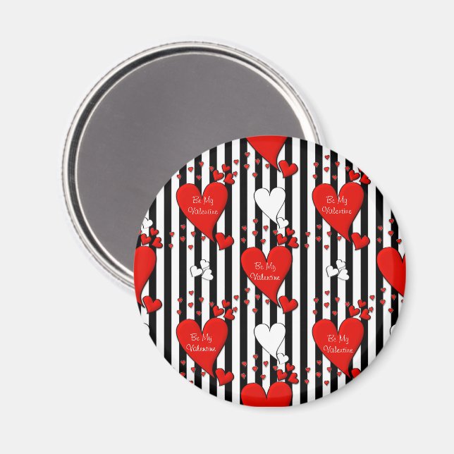 Red White Black Valentine Hearts Magnet (Front/Back)