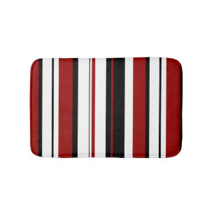 Red White Black Vertical Stripes Bath Mat