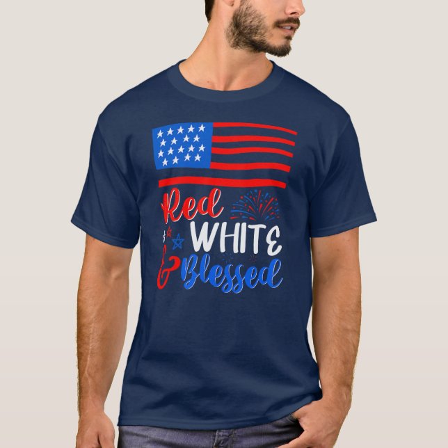 Red White Blessed 4th of July Patriotic America  T-Shirt (Front)