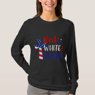 Red White Blessed American Jesus Cross Christian 4 T-Shirt
