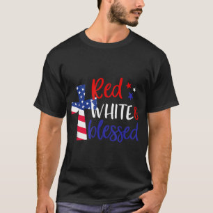 Red White Blessed American Jesus Cross Christian 4 T-Shirt