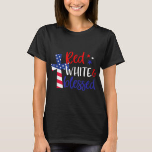 Red White Blessed American Jesus Cross Christian 4 T-Shirt
