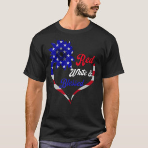 Red White & Blessed Heart Sunflower US Flag 4th of T-Shirt