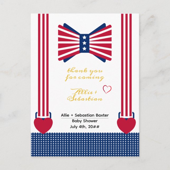 Red White Blue 4th July Baby Shower Thank You Card (Front)