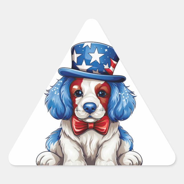 Red, White, Blue, 4th July Dog  Triangle Sticker (Front)