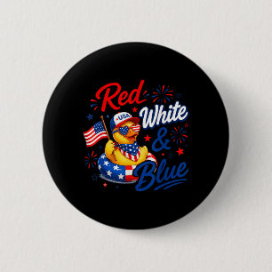 Red White Blue 4th July Rubber Duck Aamerican Flag 6 Cm Round Badge