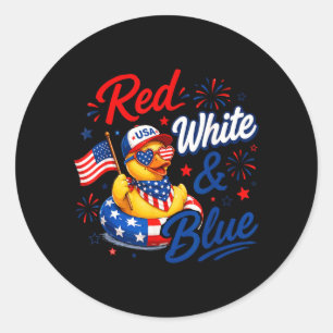 Red White Blue 4th July Rubber Duck Aamerican Flag Classic Round Sticker