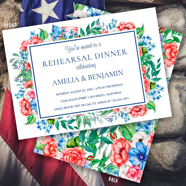 Red White Blue 4th July Wedding Rehearsal Dinner Invitation (Creator Uploaded)