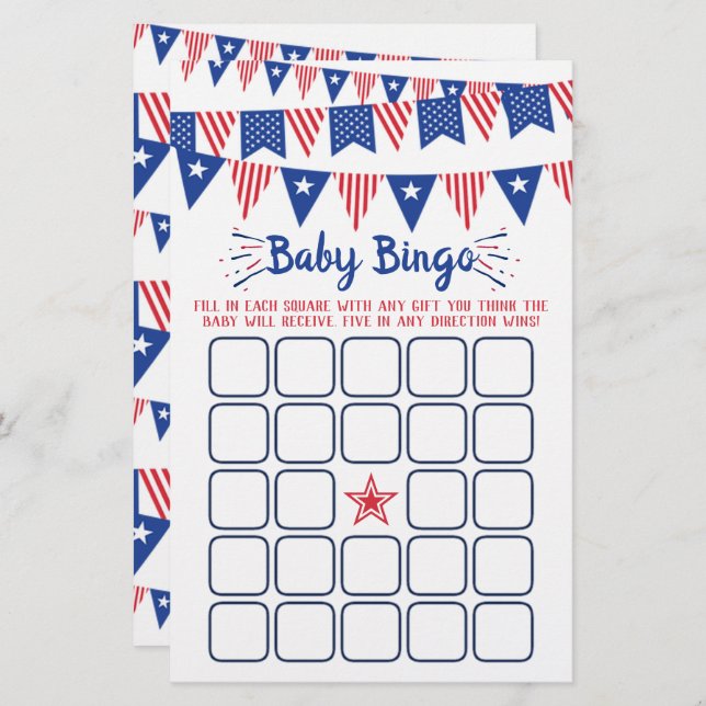 Red, White & Blue 4th Of July Baby Shower Bingo (Front/Back)
