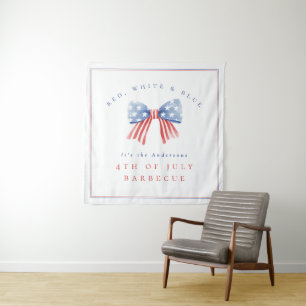 Red White Blue 4th of July Barbecue Watercolor Bow Tapestry