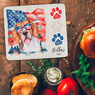 Red White Blue 4th of July Beagle American Flag Cutting Board