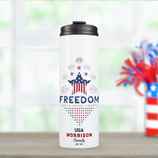 Red White Blue 4th of July Custom Family Name Thermal Tumbler