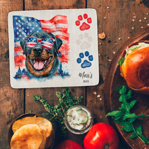 Red White Blue 4th of July Funny Rottweiler Dog Cutting Board