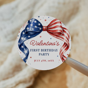 Red White & Blue 4th of July Girl Birthday Classic Round Sticker